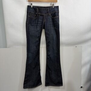 RE ROCK for EXPRESS Flare Jeans Y2K Women Sz 6 Blue Distressed Stretch Pockets